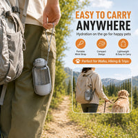 ChillBottle carried on its wrist strap on a hike with a dog